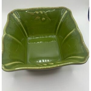 Vintage‎ Small Green Square Stoneware Baking Dish Olive Motif Made in Portugal
